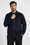 Plain Zippered Pockets Navy Blue Men Bomber Coat - Wessi