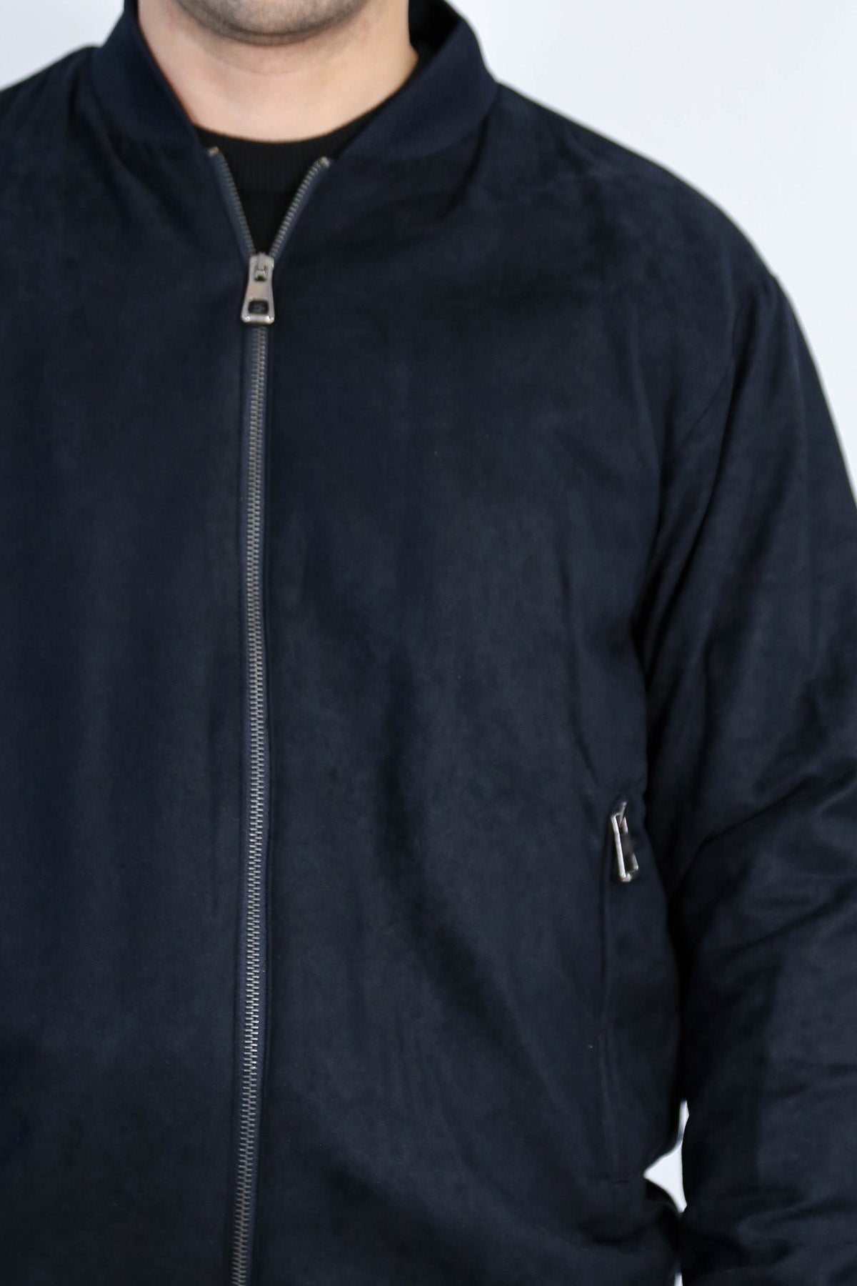 Plain Zippered Pockets Navy Blue Men Bomber Coat - Wessi