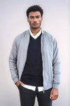Plain Zippered Pockets Grey Men Bomber Coat - Wessi