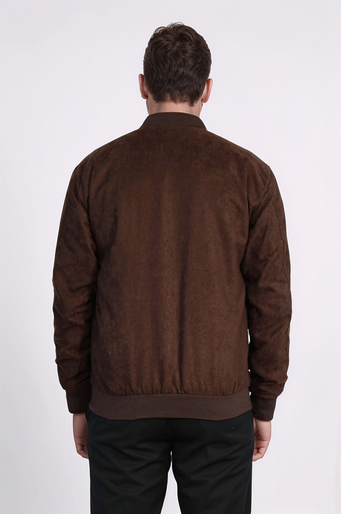 Plain Zippered Pockets Brown Men Bomber Coat - Wessi
