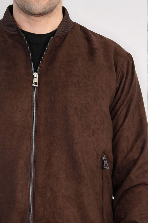 Plain Zippered Pockets Brown Men Bomber Coat - Wessi