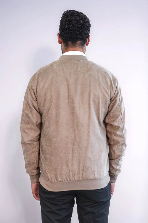 Plain Zippered Pockets Cream Men Bomber Coat - Wessi