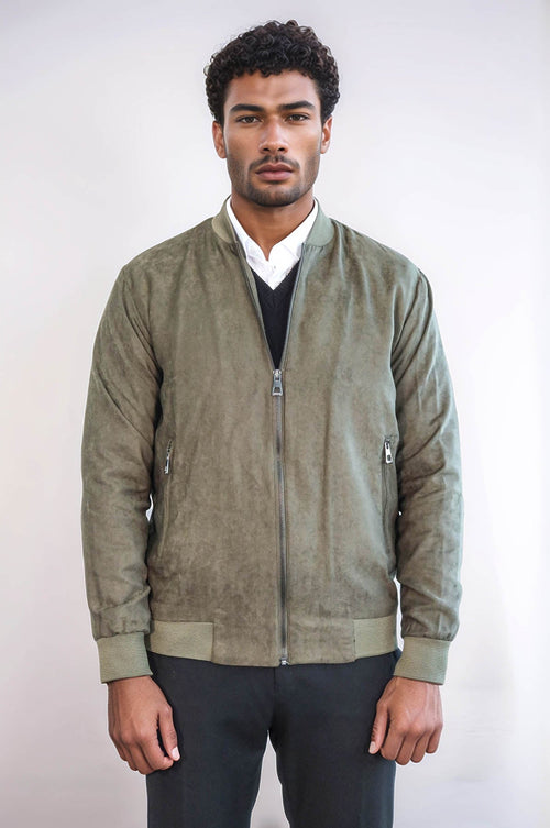 Plain Zippered Pockets Light Green Men Bomber Coat - Wessi