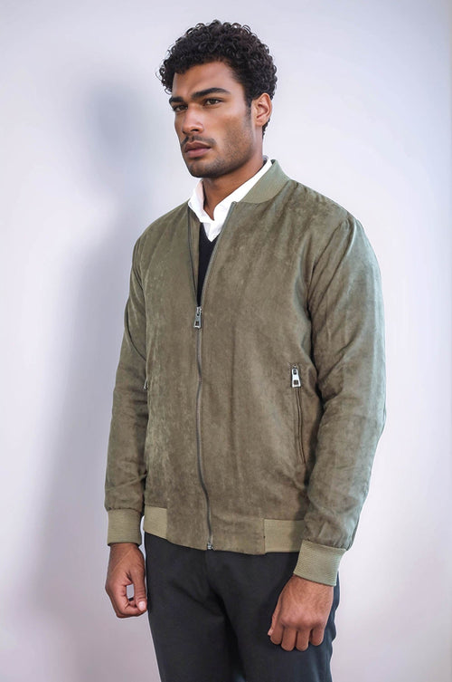 Plain Zippered Pockets Light Green Men Bomber Coat - Wessi