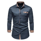 Men's Formal Slim Fit Long Sleeve Button-Up Shirt with Pocket