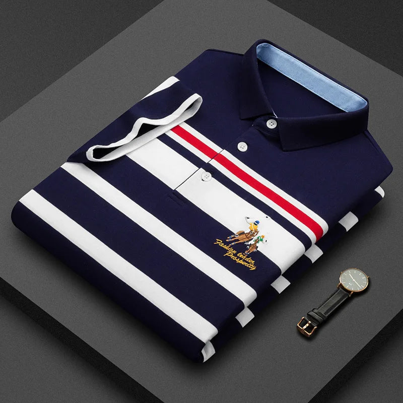 Summer Fashion Striped Polo Shirt Man Cotton Comfortable Business Casual