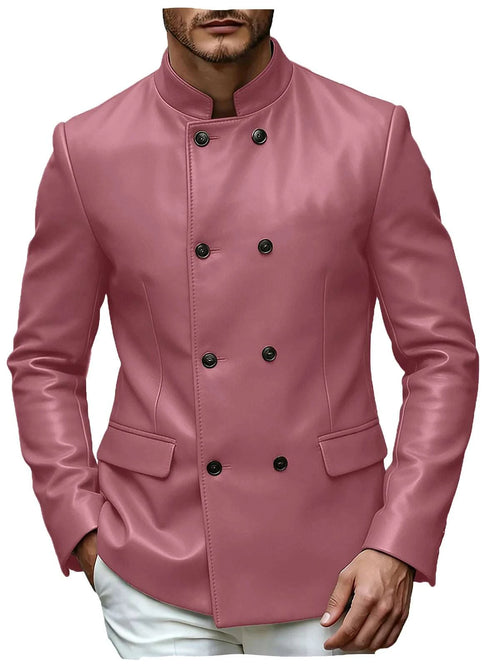 Men’s Stand Collar Faux Leather Double Breasted Blazer Koala Sydney 
