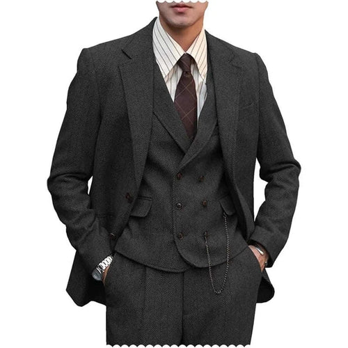 Men's Slim Fit 3-Piece Tweed Wool Blend Suit Koala Sydney 