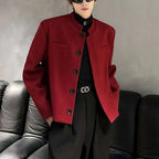 Wine Red Blazers Men Suit Jackets Casual Stand Collar Solid Color Male Short Coats Korean Trendy Men's Clothing Autumn New Koala Sydney 
