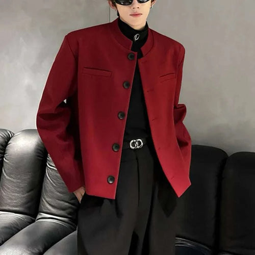 Wine Red Blazers Men Suit Jackets Casual Stand Collar Solid Color Male Short Coats Korean Trendy Men's Clothing Autumn New Koala Sydney 