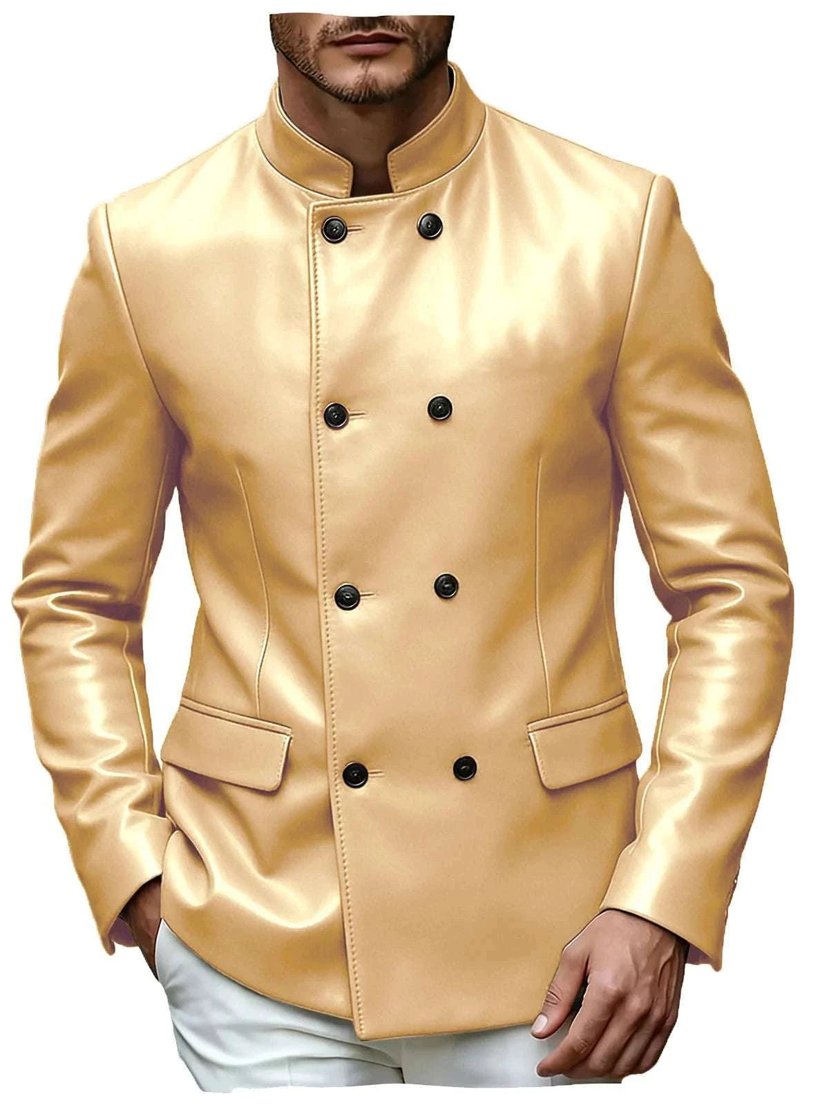 Men’s Stand Collar Faux Leather Double Breasted Blazer Koala Sydney 