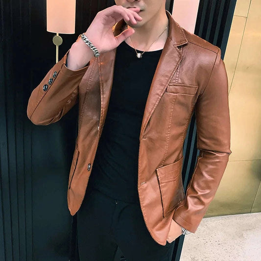 Mens Blazer Jacket Men's Jackets Winter and Autumn Leather Jackets New Arrived New Korean Style Slim Trend Pu Leather Jackets Koala Sydney 