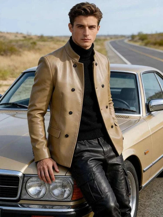 Men’s Stand Collar Faux Leather Double Breasted Blazer Koala Sydney 