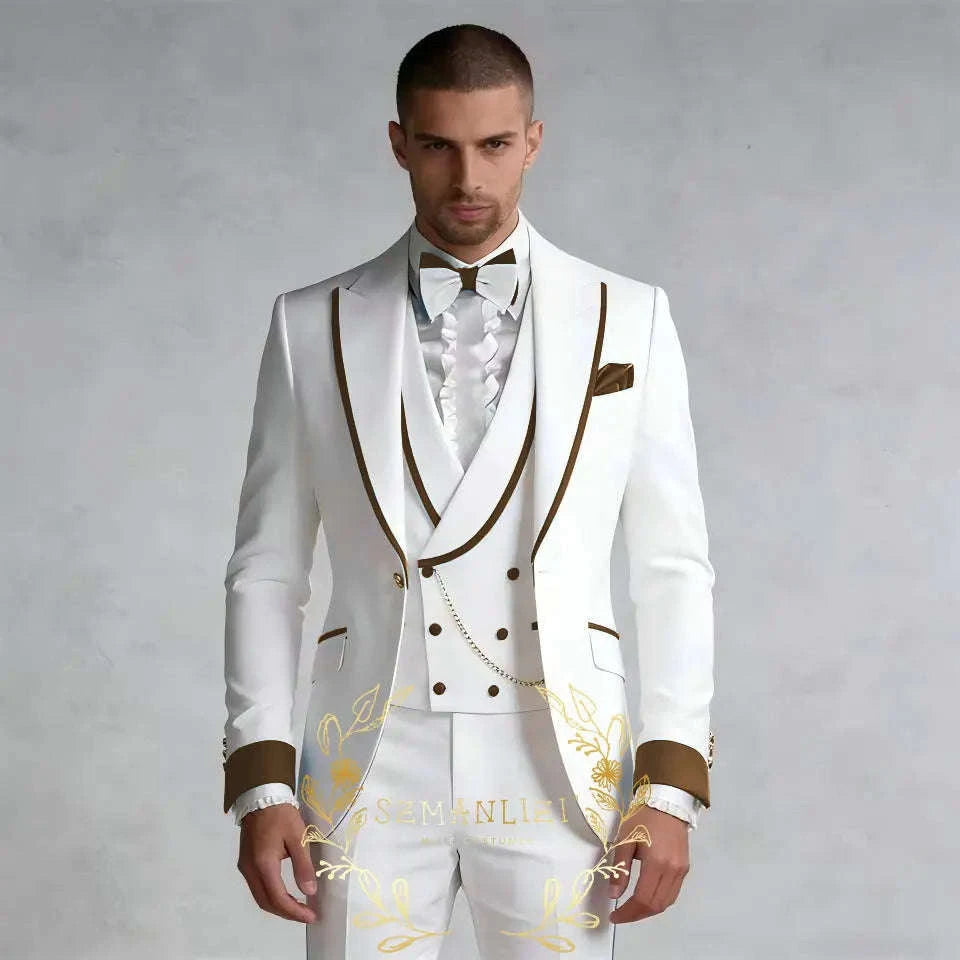 Luxury White 3-Piece Men's Wedding Suit (Jacket + Vest + Pants) Koala Sydney 