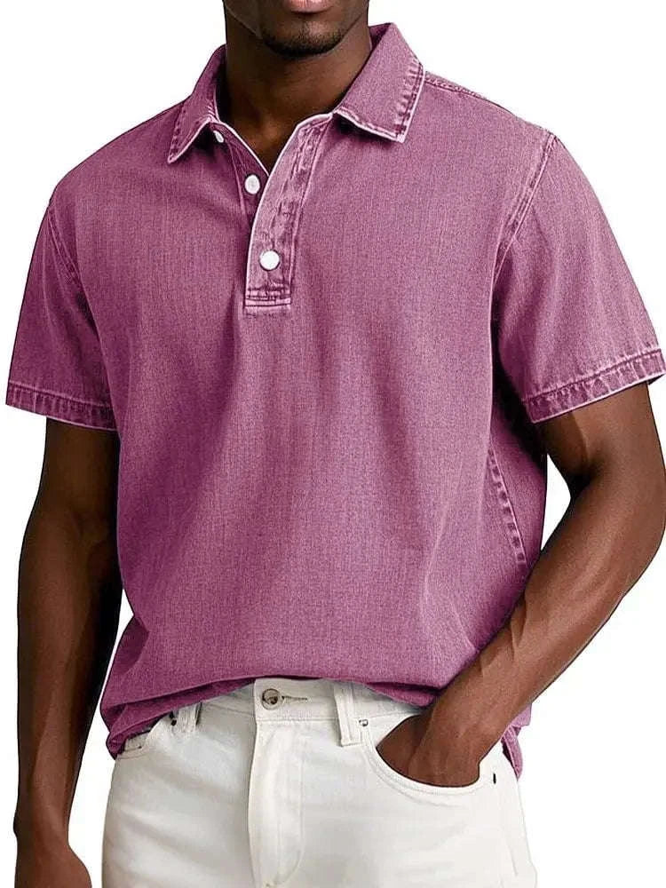 Vintage Men's Solid Polo Shirt Short Sleeve Casual Summer Retro Lapel T-Shirt Koala Sydney 