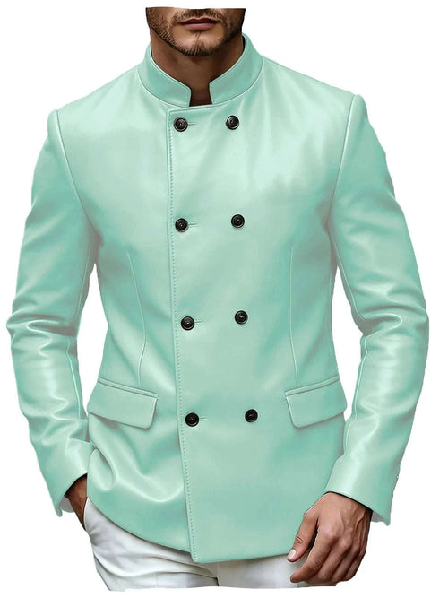 Men’s Stand Collar Faux Leather Double Breasted Blazer Koala Sydney 