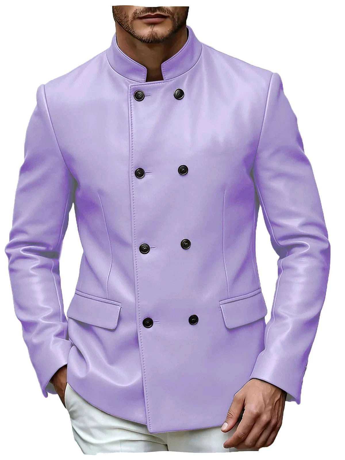 Men’s Stand Collar Faux Leather Double Breasted Blazer Koala Sydney 
