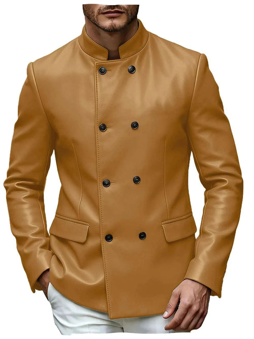 Men’s Stand Collar Faux Leather Double Breasted Blazer Koala Sydney 