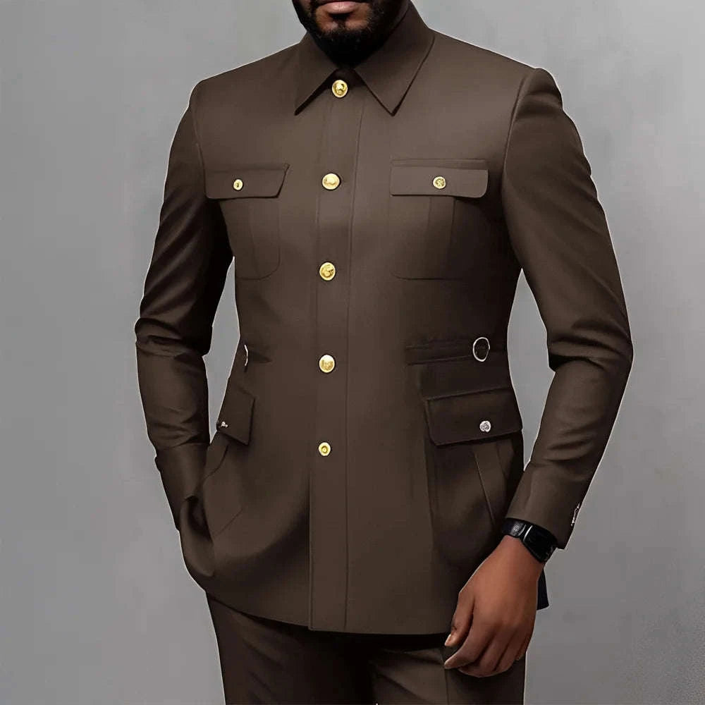 Men's Classic 2-Piece Business Suit Set with Gold Button Blazer Koala Sydney 