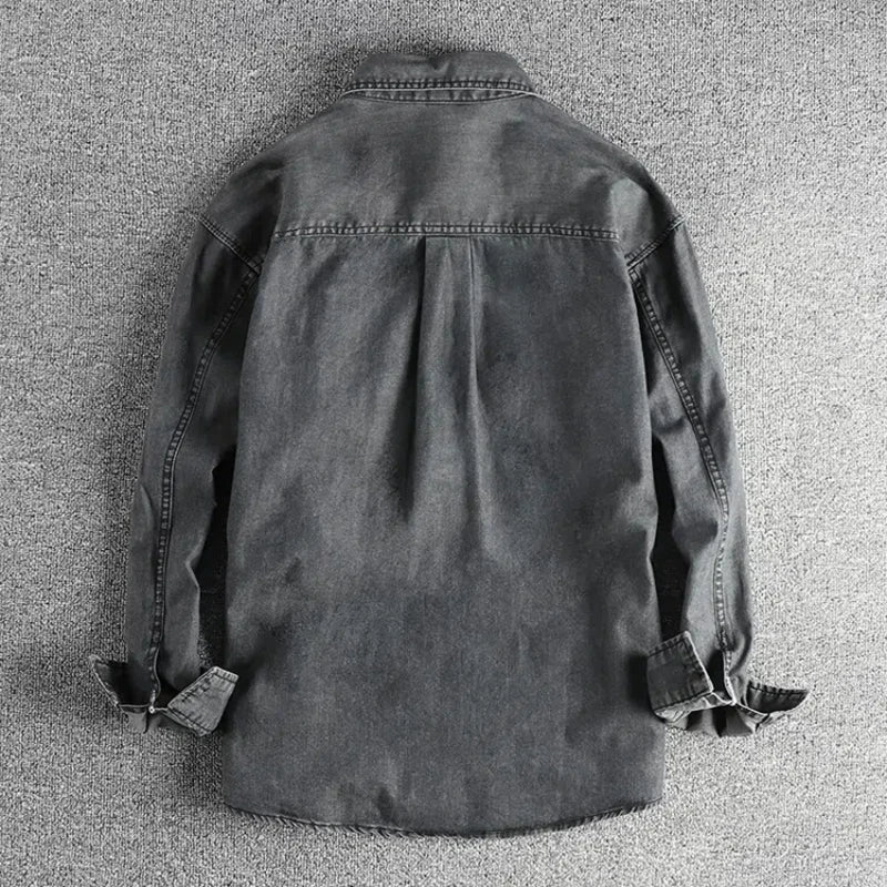 Vintage Heavy-Wash Denim Jacket for Men