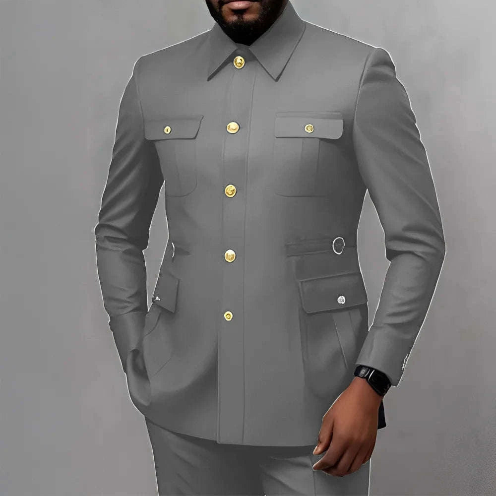 Men's Classic 2-Piece Business Suit Set with Gold Button Blazer Koala Sydney 
