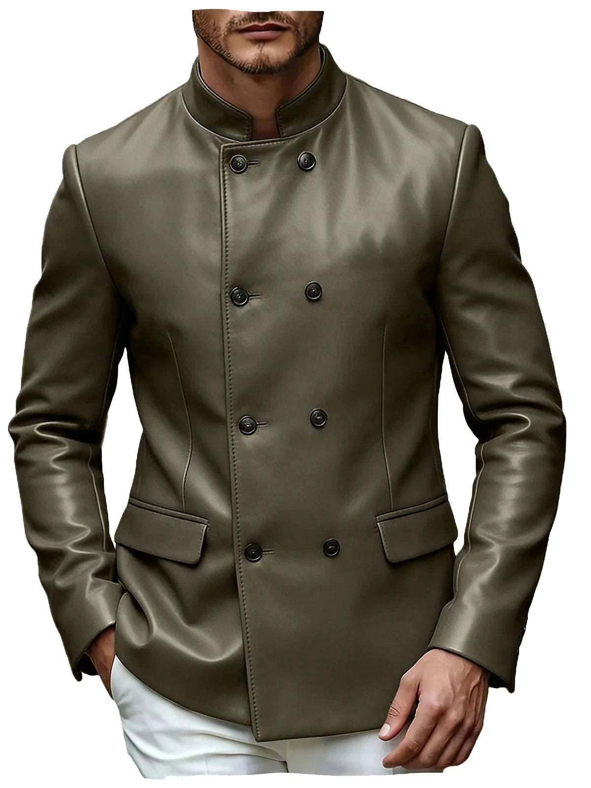 Men’s Stand Collar Faux Leather Double Breasted Blazer Koala Sydney 