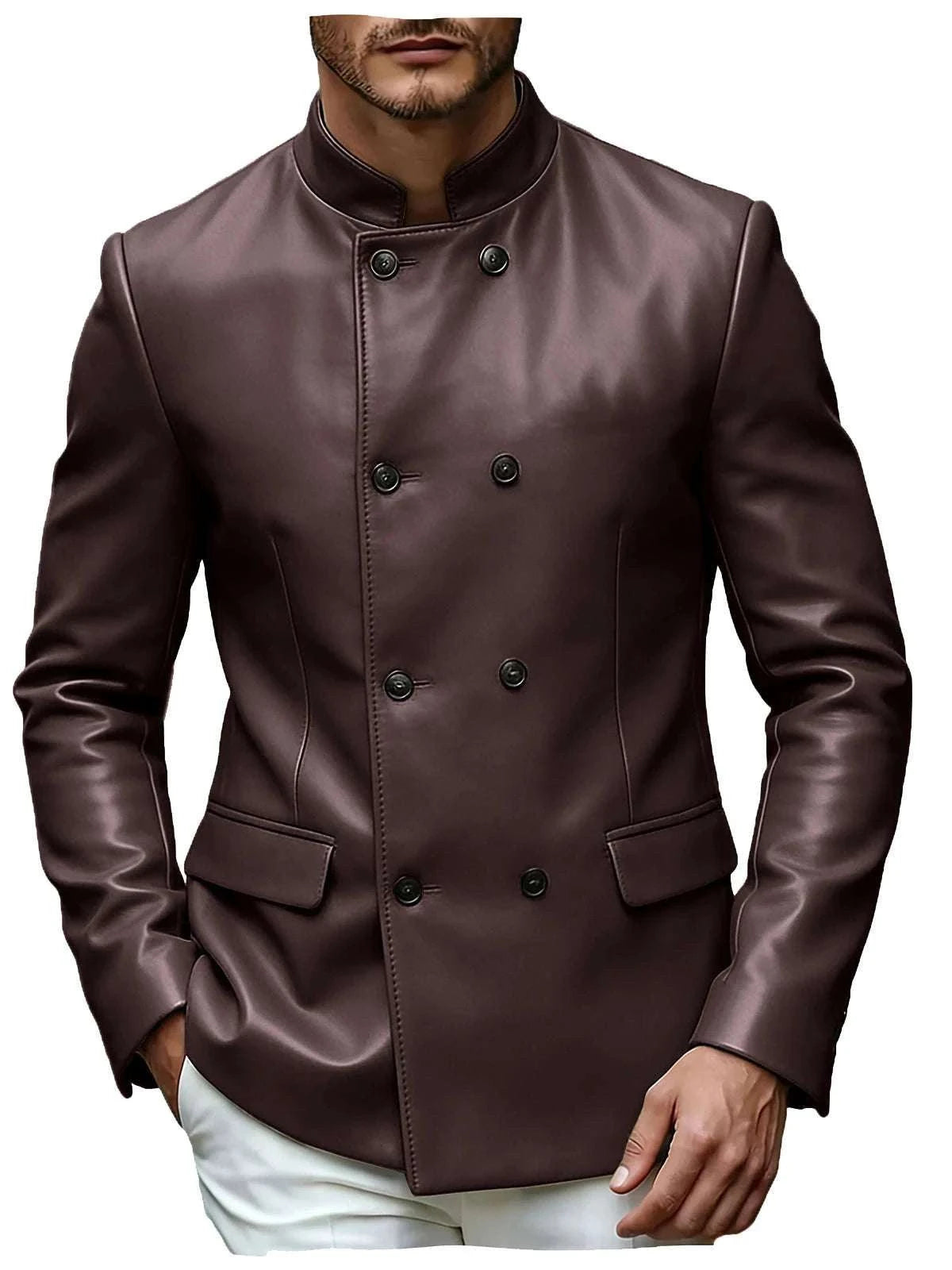 Men’s Stand Collar Faux Leather Double Breasted Blazer Koala Sydney 