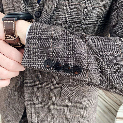 Boutique Suits (Blazer+ Vest + Pants) Men Fashion Hosting Work Business Wedding Casual Linen Art Style Elegant Gentleman's Suit Koala Sydney 