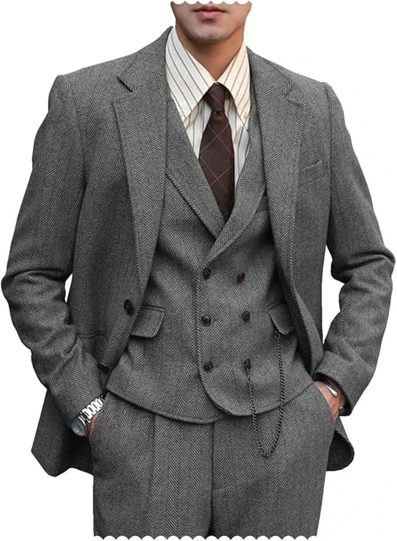 Men's Slim Fit 3-Piece Tweed Wool Blend Suit Koala Sydney 