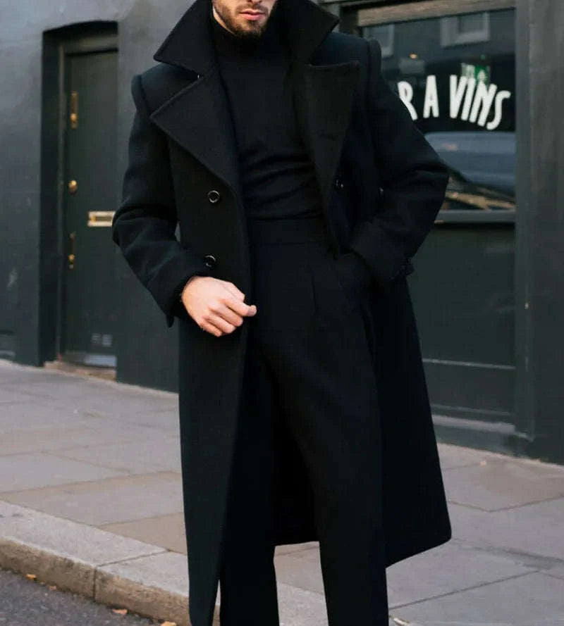 Men's Double-Breasted Wool Blend Long Coat – Tailor-Made Winter Business Overcoat Koala Sydney 