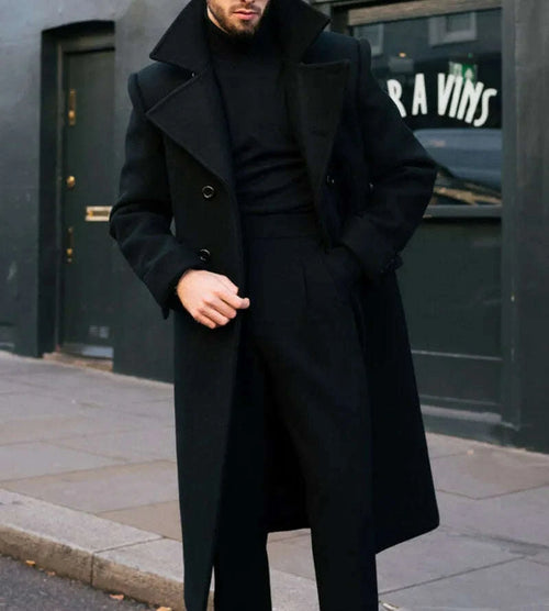 Men's Double-Breasted Wool Blend Long Coat – Tailor-Made Winter Business Overcoat Koala Sydney 