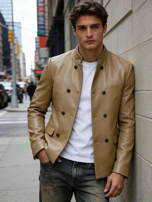Men’s Stand Collar Faux Leather Double Breasted Blazer Koala Sydney 