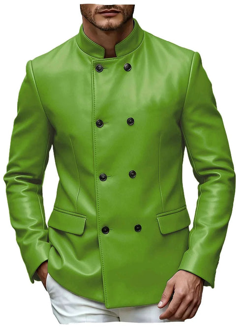 Men’s Stand Collar Faux Leather Double Breasted Blazer Koala Sydney 