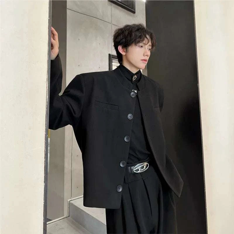 Wine Red Blazers Men Suit Jackets Casual Stand Collar Solid Color Male Short Coats Korean Trendy Men's Clothing Autumn New Koala Sydney 
