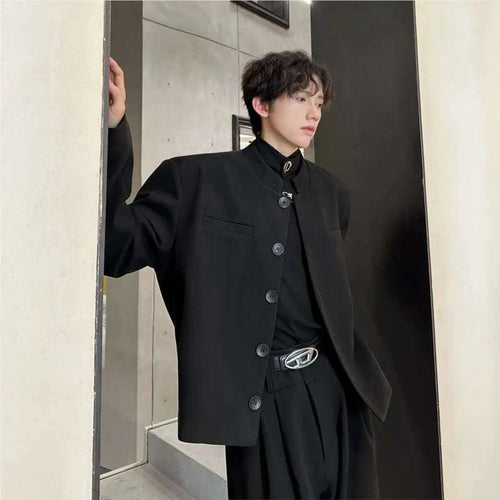 Wine Red Blazers Men Suit Jackets Casual Stand Collar Solid Color Male Short Coats Korean Trendy Men's Clothing Autumn New Koala Sydney 