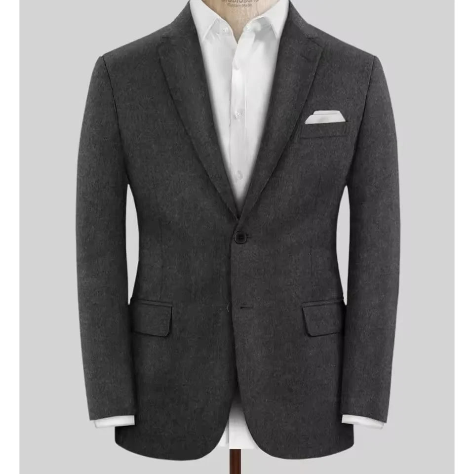 Men's Wool Blazer Single Breasted Slim Fit Suit Jacket