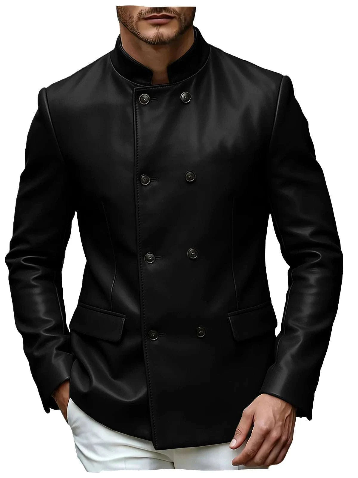 Men’s Stand Collar Faux Leather Double Breasted Blazer Koala Sydney 