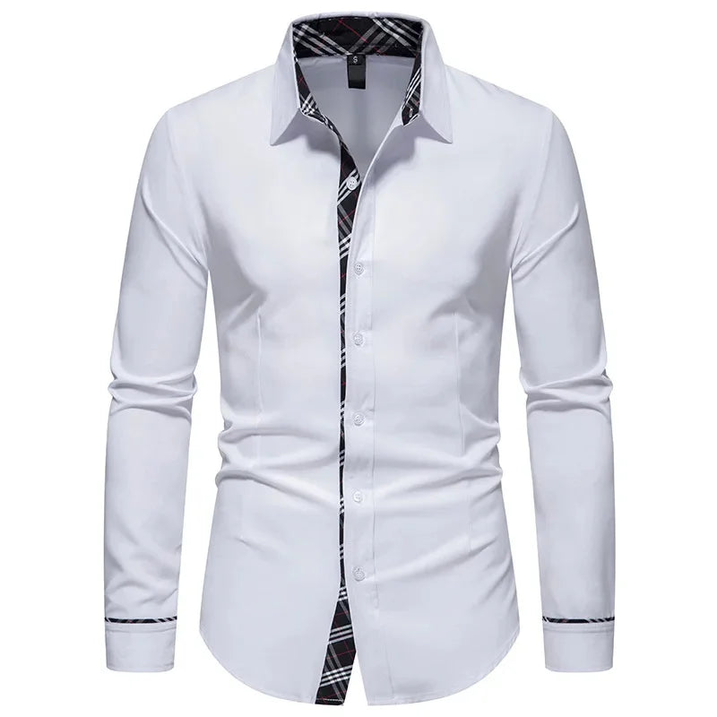Men's Formal Slim Fit Long Sleeve Button-Up Shirt with Pocket