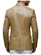 Men’s Stand Collar Faux Leather Double Breasted Blazer