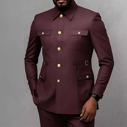 Men's Classic 2-Piece Business Suit Set with Gold Button Blazer Koala Sydney 
