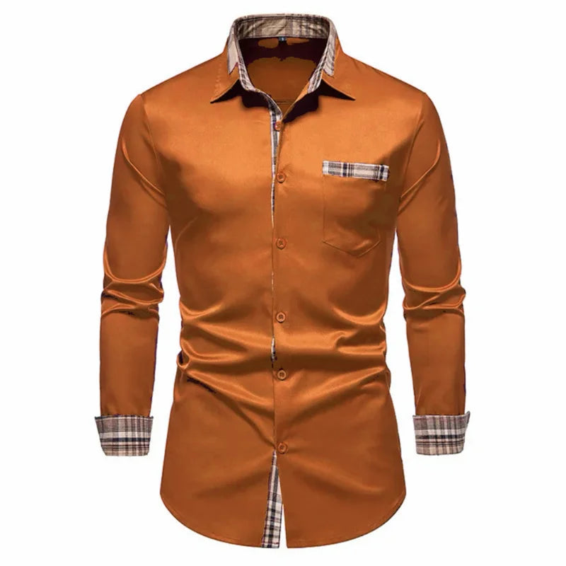 Men's Formal Slim Fit Long Sleeve Button-Up Shirt with Pocket