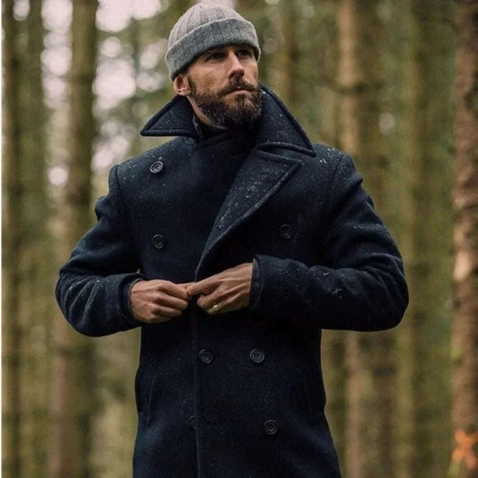 Men's Classic Double-Breasted Long Peacoat Male Jackets Koala Sydney 