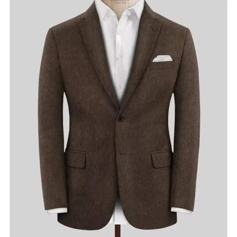 Men's Wool Blazer Single Breasted Slim Fit Suit Jacket