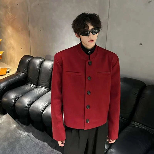 Wine Red Blazers Men Suit Jackets Casual Stand Collar Solid Color Male Short Coats Korean Trendy Men's Clothing Autumn New Koala Sydney 