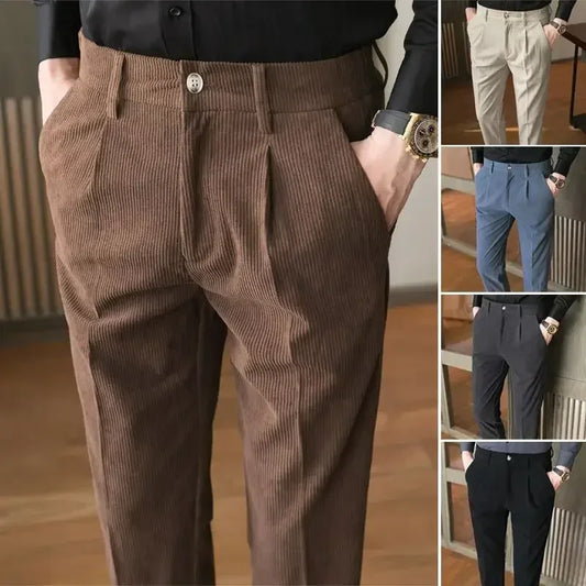 Men's Corduroy Dress Pants, Slim Fit, Smart Casual Trousers for All Seasons