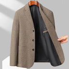 Men's Wool Blazer Herringbone Pattern Casual Business Suit Jacket