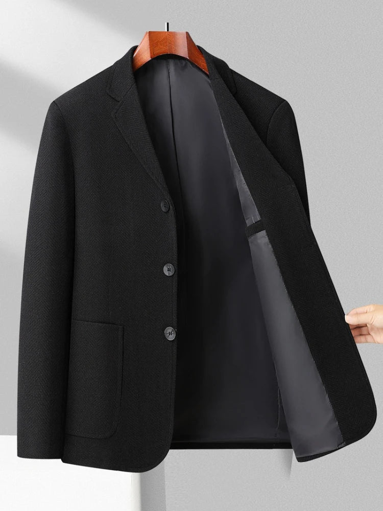Men's Wool Blazer Herringbone Pattern Casual Business Suit Jacket