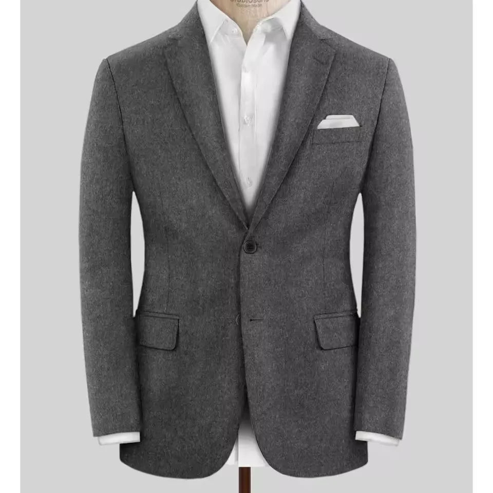 Men's Wool Blazer Single Breasted Slim Fit Suit Jacket