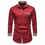 Men's Formal Slim Fit Long Sleeve Button-Up Shirt with Pocket
