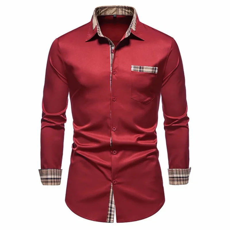 Men's Formal Slim Fit Long Sleeve Button-Up Shirt with Pocket